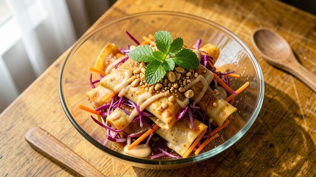 Vietnamese Egg Roll Salad Recipe: Crunchy Wraps and Silky Peanut Dressing Fusion