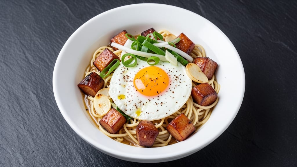 Spam Ramen Noodles and Egg Recipe: Crispy Wok-Fried Toppings Over Silky Yolk Magic