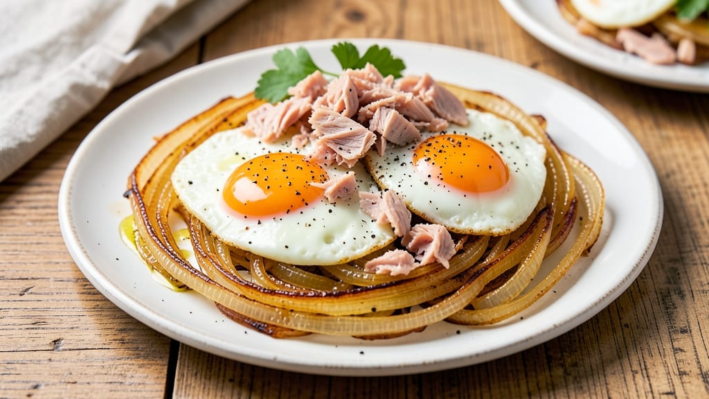 Tuna Egg Onion Recipe: Crispy Fried Onions and Fluffy Eggs in One Pan