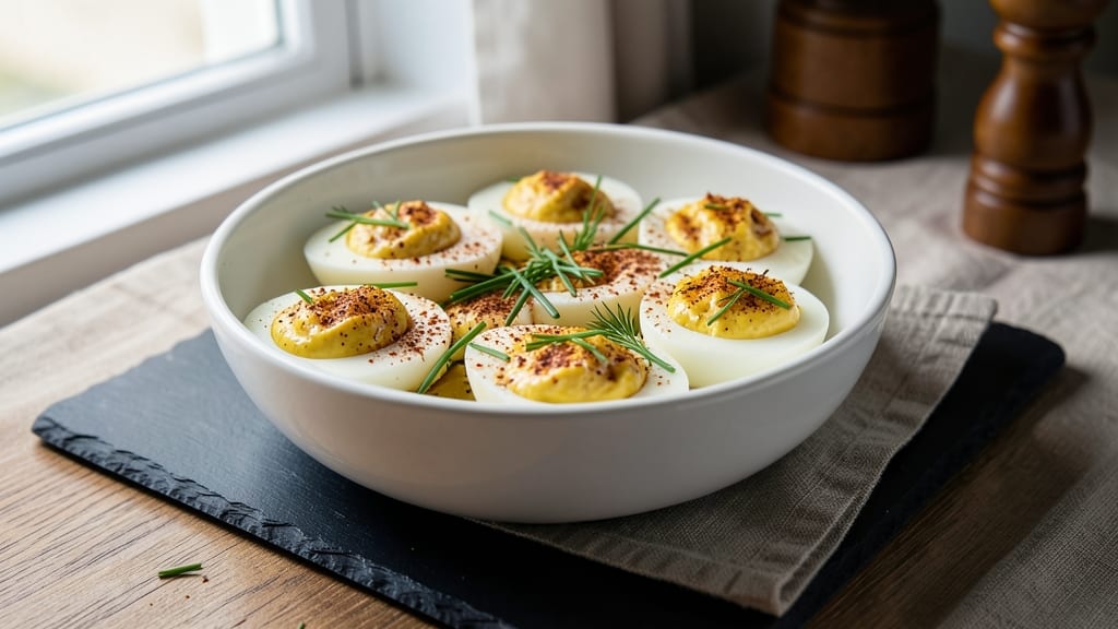 Stoney River Deviled Eggs Recipe: Smoky Bacon Crunch Over Creamy Herb Yolk
