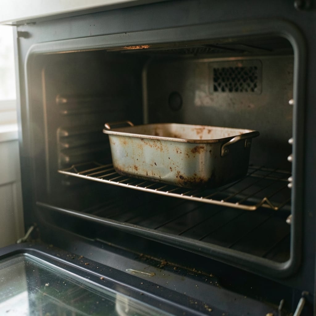 An ordinary home oven with one tin in it