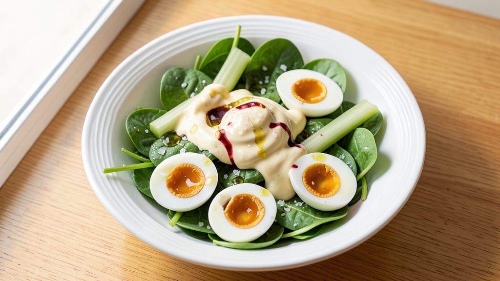 Spinach and Egg Salad Recipe: Crispy Celery Bites with Creamy Yolk Magic