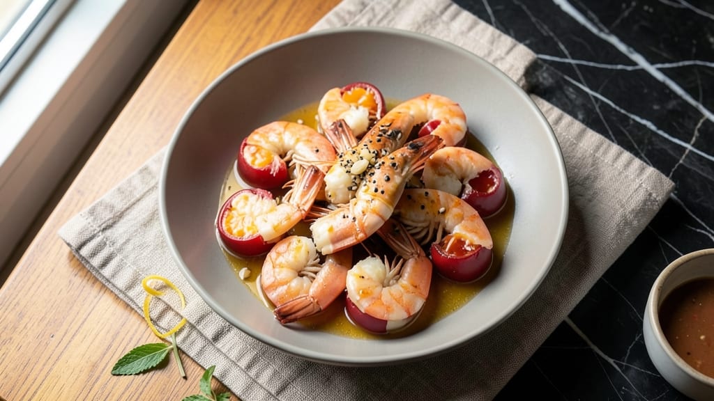 Shrimp and Red Egg Recipe: Crispy Garlic Shrimp Over Silky Egg Clouds