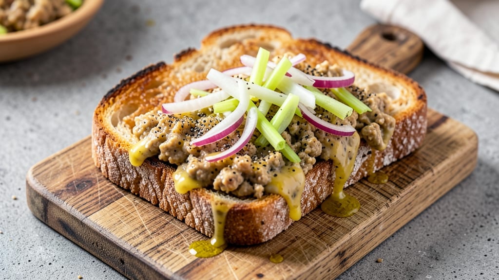 Vegan Egg Salad Sandwich Recipe: Crispy Celery Crowns Over Creamy Chickpea Base