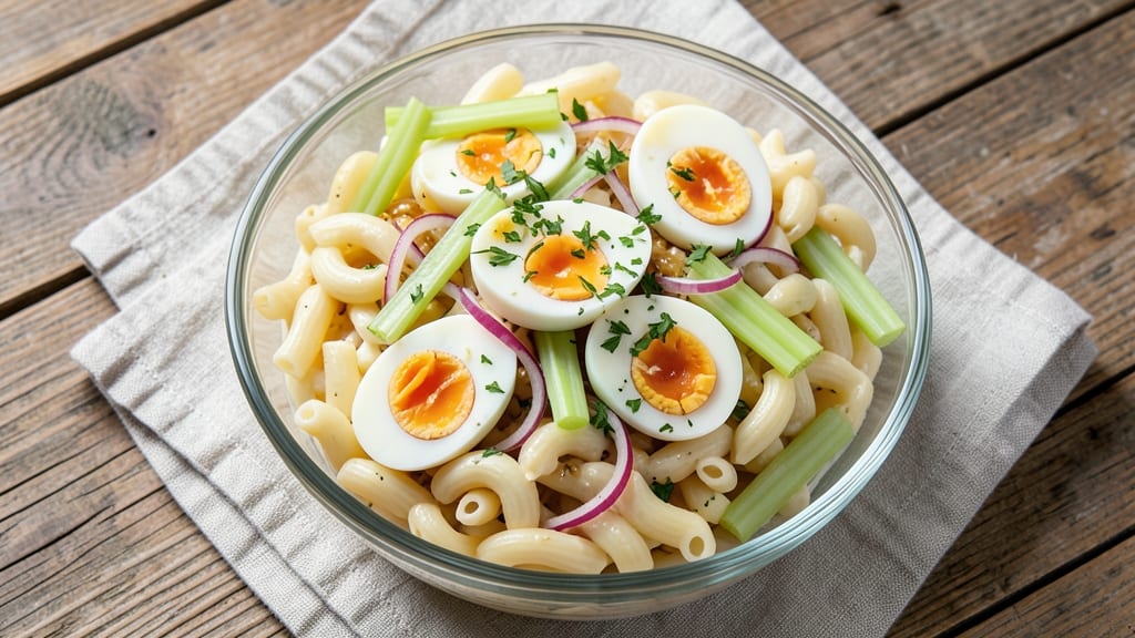 Macaroni Salad With Boiled Eggs Recipe: Crunchy Celery and Creamy Yolk Fusion