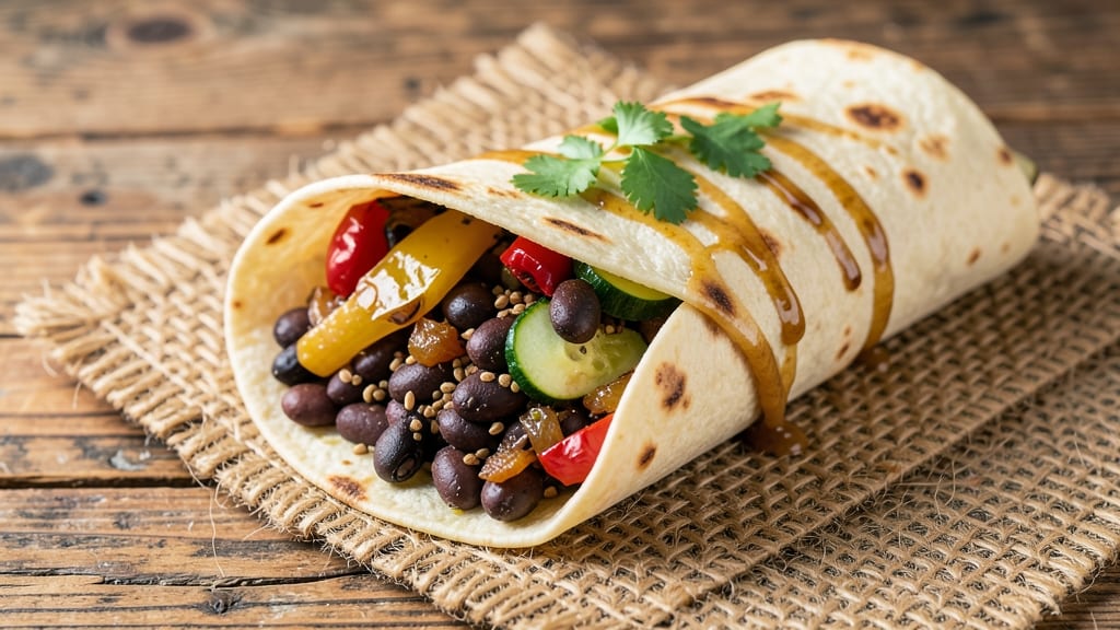 Veggie Bean Burrito Recipe: Spiced Black Beans and Roasted Veggies in Crispy Tortillas