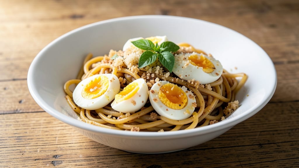 Spaghetti and Boiled Eggs Recipe: Crunchy Toppings Meet Silky Yolk Magic
